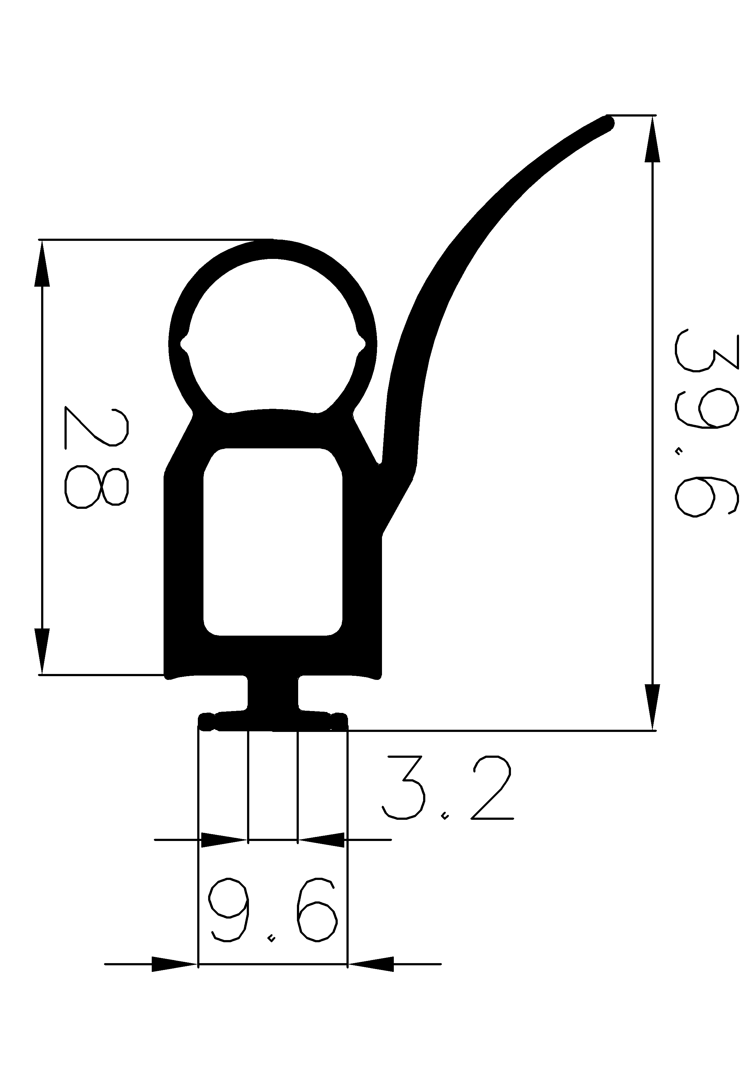 3980365KG - EPDM gumiprofilok - Gördülő ajtó - ujjvédő profilok