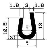 - TU1- 1848 1B= 25 m - Gummiprofile - unter 100 m lieferbar - U-Profile