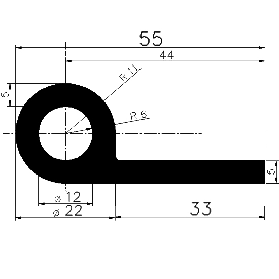 FN - G190 - EPDM gumiprofilok - Lobogó vagy 'P' alakú profilok