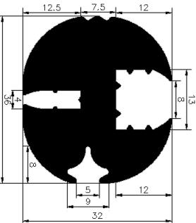 KL - G240 36×32 mm - stabilizing EPDM profiles - Stabilizing and stretcher profiles