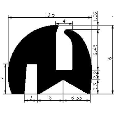 KL - G275 19,5×16 mm - rögzítő EPDM  profilok - Rögzítő és feszítő profilok