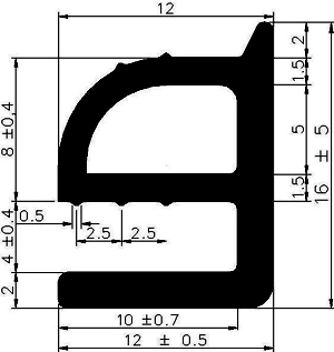 RT - G281 16×12 mm - EPDM-Kautschukprofile - Rolltor- und Fingerschutzprofile