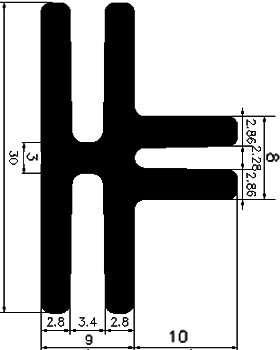 H - G314 30×19 mm - EPDM-Kautschukprofile - H-Profile