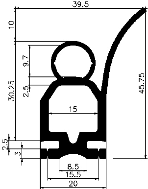RT - G399 20×45,75 mm - EPDM rubber profiles - Sliding door – finger-guard profiles RT - G399 20×45,75 mm - EPDM rubber profiles - Sliding door – finger-guard profiles