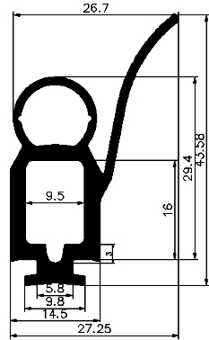 RT - G400 27,3×43,5 mm - EPDM-Kautschukprofile - Rolltor- und Fingerschutzprofile