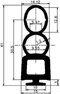 RT G414 41×15 mm - EPDM gumiprofilok - Gördülő ajtó - ujjvédő profilok