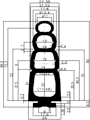 RT G525 86,5×25 mm - EPDM-Kautschukprofile - Rolltor- und Fingerschutzprofile