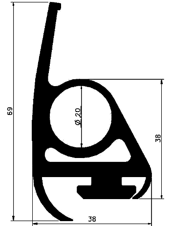 RT G588 69×38 mm - EPDM-Kautschukprofile - Rolltor- und Fingerschutzprofile