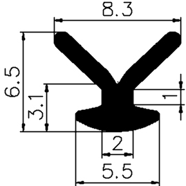 Z1 - G590 6,5×5,5 mm - Gummiprofile - Türscheiben- Fensterdichtungsprofile