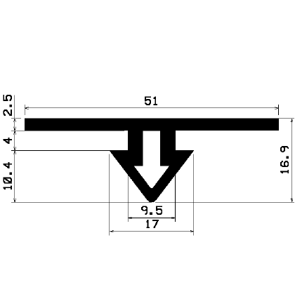 AU 1938 1B= 200 m - EPDM-Gummiprofile - Auflageprofile / Pufferprofile