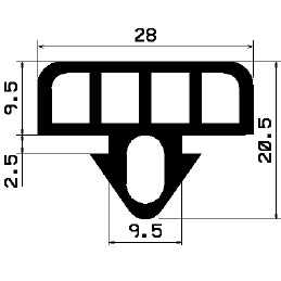 AU 2324 1B= 500 m - EPDM-Gummiprofile - Auflageprofile / Pufferprofile